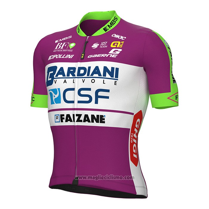 2022 Abbigliamento Ciclismo Bardiani Csf Faizane Verde Viola Manica Corta e Salopette